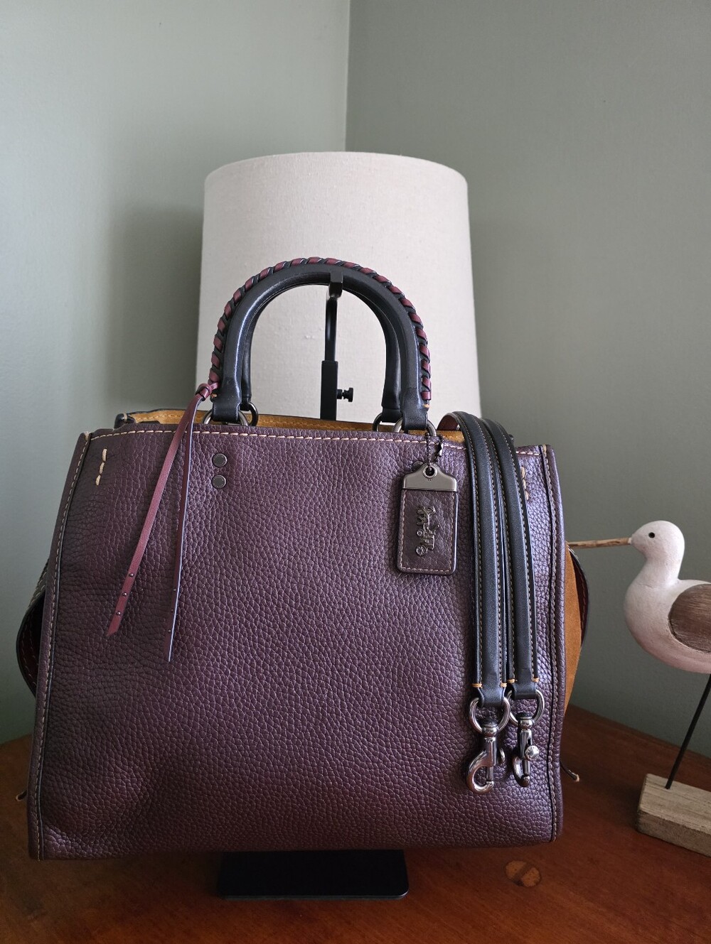 Coach Rogue 30 58116 Oxblood Tan Suede Colorblock Whipstitch Leather Bag 1941